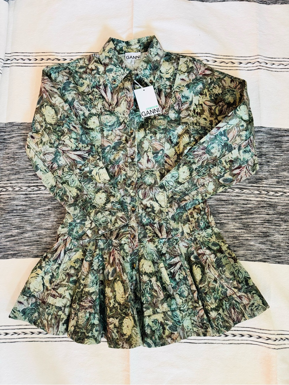 Ganni Green Multi Floral Drop-waist Dress